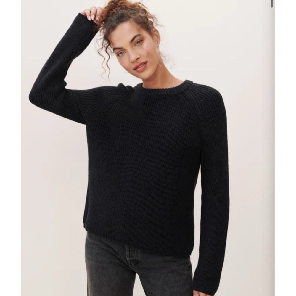 Jenni Kayne Cotton Fisherman Sweater Womens Small Washed Black Classic Preppy